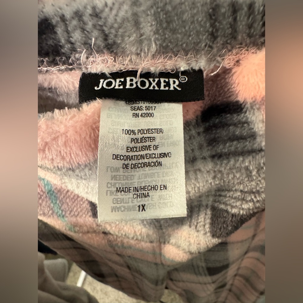 Joe Boxer Soft Fleece Will wake up for presents Pink Gray Plaid 1X 1XL Women PJs - Picture 8 of 11